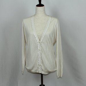 NWOT Ann Taylor Cream Cardigan Sweater w/Satin Detail Size L